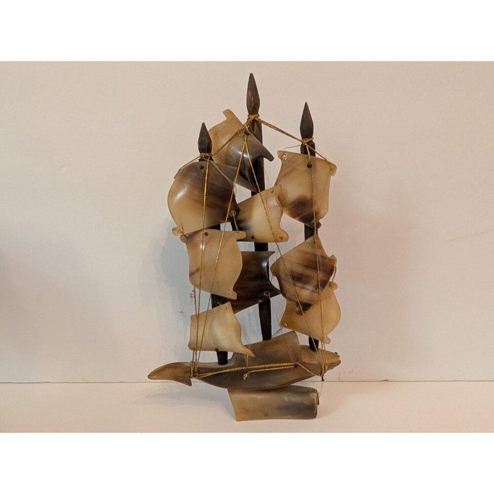 Handcrafted Horn Sailing Ship Decor - 12" Tall - Unique Nautical Figurine